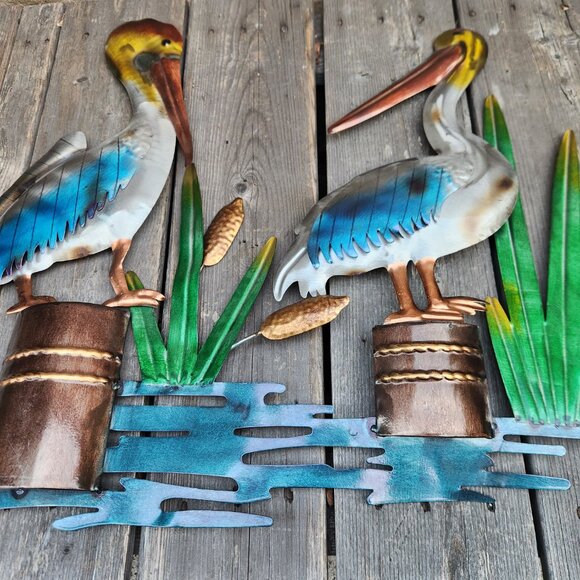 24" L, Pelican Pair Weather Resistant Metal Wall/Fence Decor - Picture 3 of 5
